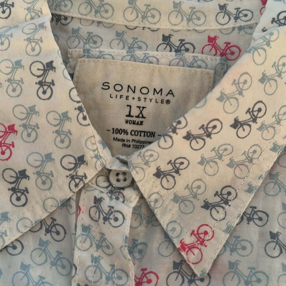 Sonoma Bicycle Print Shirt - Blue and Pink Size 1X - Picture 4 of 4